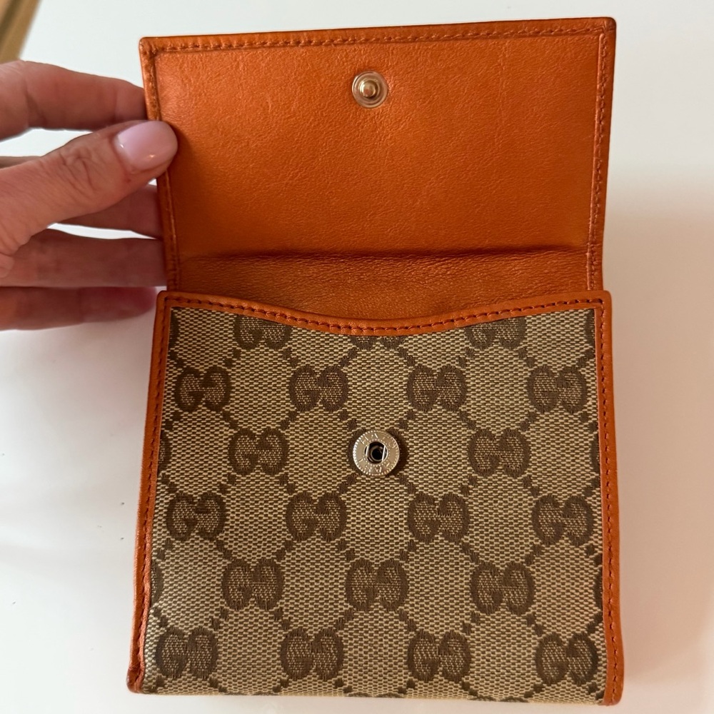 Gucci GG Supreme Canvas Bifold Wallet Orange Leather Trim - Picture 7 of 11